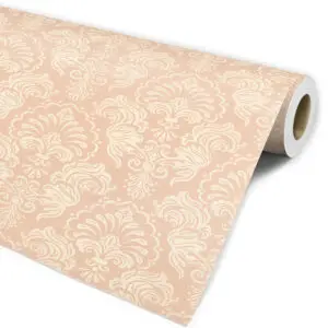 Papel de parede para quarto arabesco pontilhado salmão creme dcorando